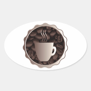 Adesivo Oval Sinal Roasted do copo de café