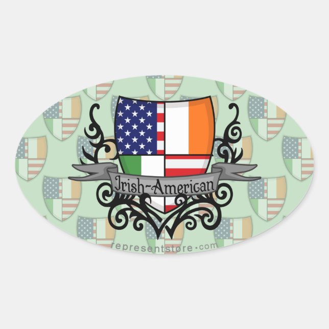Adesivo Oval Sinalizador de escudo irlandês-americano (Frente)