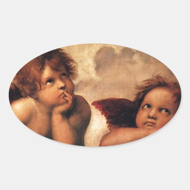 Adesivo Oval Sistine Madonna 2 Angels por Raphael (Frente)
