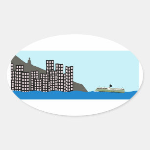 Adesivo Oval Skyline de Hong Kong
