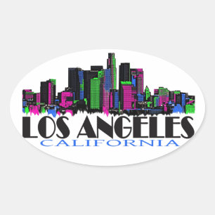 Adesivo Oval Skyline do néon de Los Angeles Califórnia