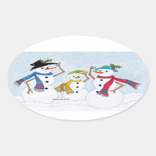 Adesivo Oval Snowmen Family Stickers