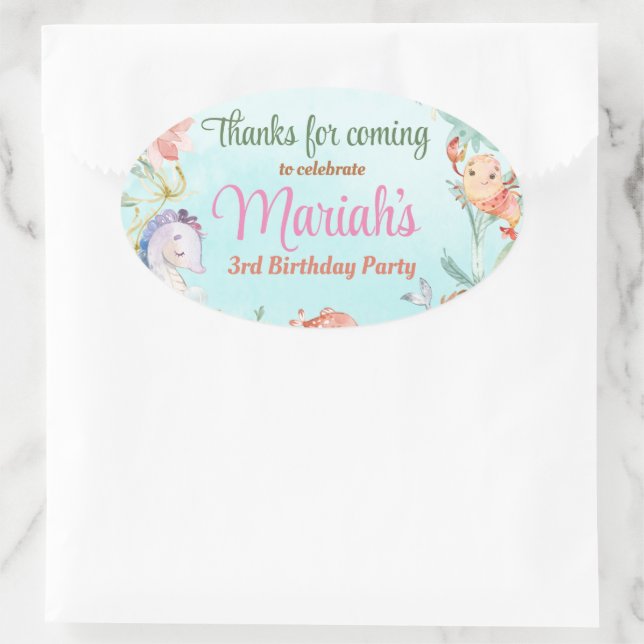 Adesivo Oval Sob a aquarela marítima Birthday Classic Round S (Bolsa)