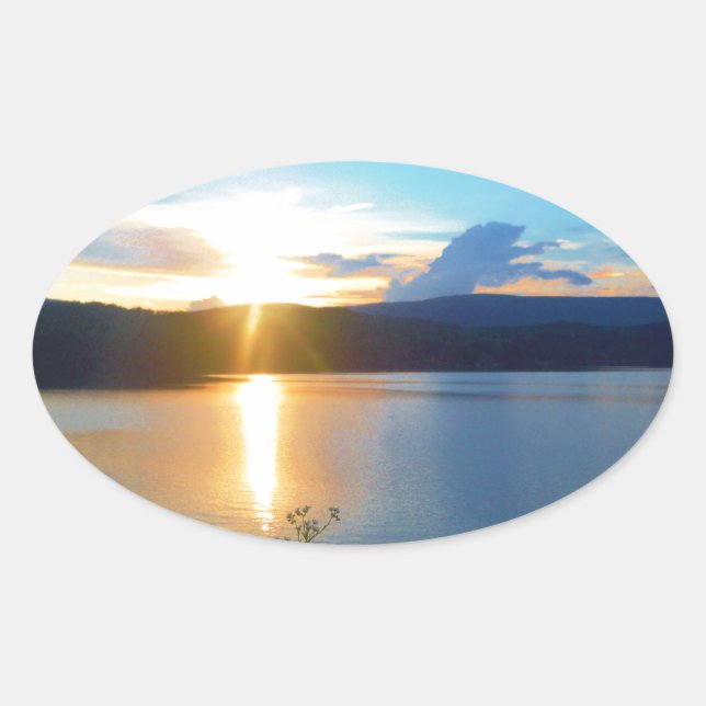 Adesivo Oval Sol azul no lago (Frente)