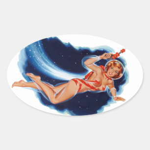 Adesivo Oval Space Kitsch Girl Pin Up