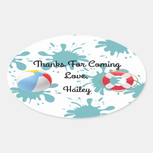 Adesivo Oval Splash Splash Piscina Party Obrigado Sticker