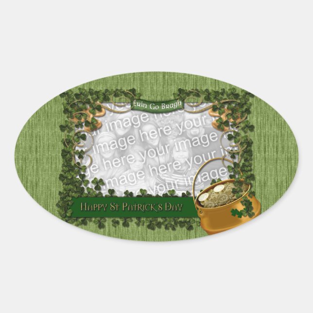 Adesivo Oval St Patricks - ADICIONE A SUA FOTO - Quadro Shamroc (Frente)