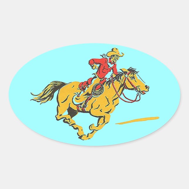 Adesivo Oval Stickers Cowboy Cavalo Rodeo Rider Race Hat (Frente)