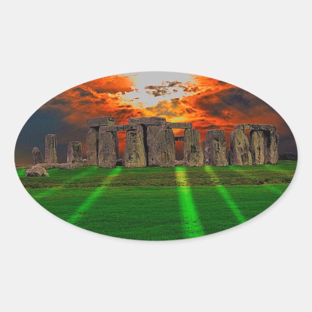 Adesivo Oval Stonehenge Stones em Pé ao Sol (Frente)