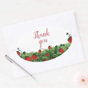 Adesivo Oval Strawberry Field Watercolor Obrigado