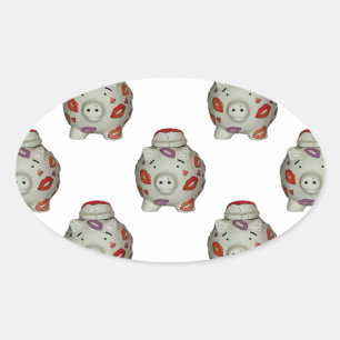Adesivo Oval Suíno Lipstick Adorável