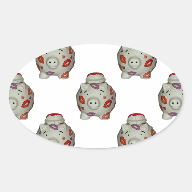 Adesivo Oval Suíno Lipstick Adorável (Frente)