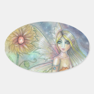 Adesivo Oval Sunflower Fairy Fantsy Art Stickers