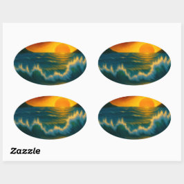 Adesivo Oval Sunset Surf – Bold Ocean Wave Art Sticker