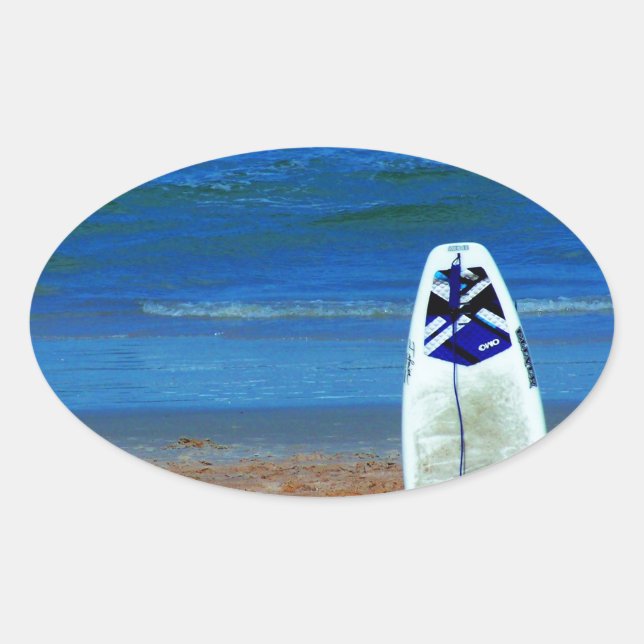 Adesivo Oval Surfboard On Beach (Frente)