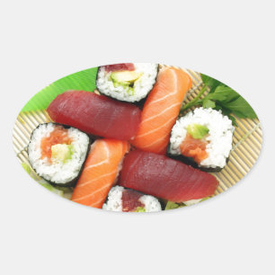 Adesivo Oval Sushi Japonês Delicioso Comida Asiática Gostoso