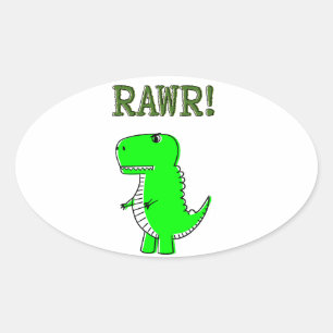 Adesivo Oval T-Rex RAWR bonito e com raiva