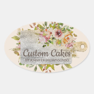 Adesivo Oval Tábua de Corte Açougue Padaria Cozinha Floral Dour