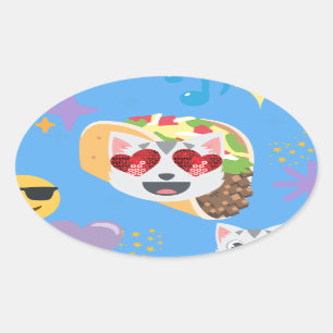 Adesivo Oval taco cat emoji