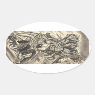Adesivo Oval Tatuagem japonês da luta do samurai do demónio d