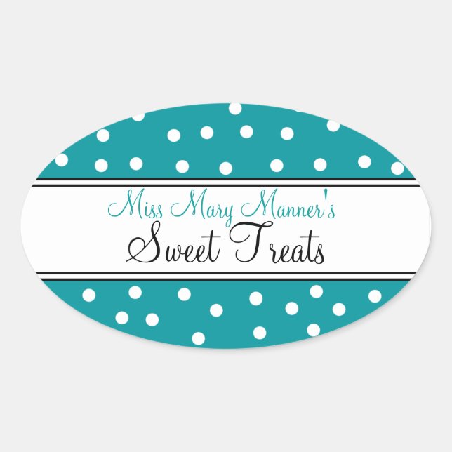 Adesivo Oval Teal e White Dots-Business Logotipo-Sweets (Frente)