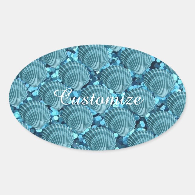Adesivo Oval Teal Sparkle Seashell Stickers (Frente)
