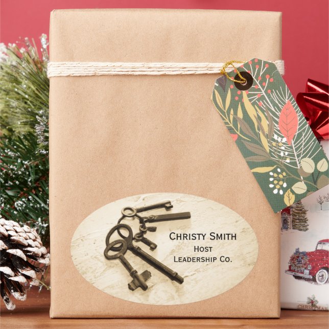 Adesivo Oval Teclas de Esqueleto Anticas em Anel-Chave (Feriado)