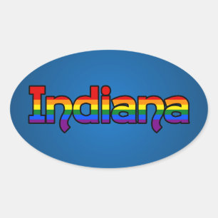 Adesivo Oval Texto Arco-íris LGBT Indiana