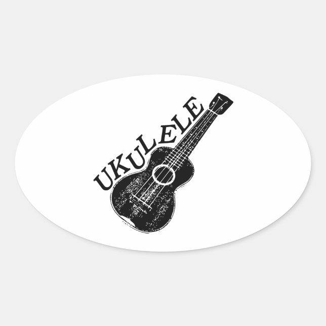 Adesivo Oval Texto E Imagem Do Ukulele (Frente)