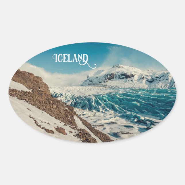 Adesivo Oval Texto Personalizado Solheimajokull, Islândia (Frente)