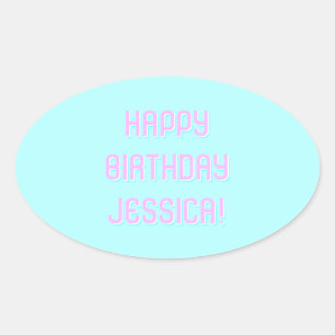 Adesivo Oval Texto Personalizável Feliz Aniversário para Qualqu