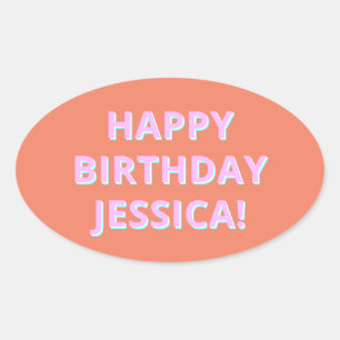 Adesivo Oval Texto Personalizável Feliz Aniversário para Qualqu
