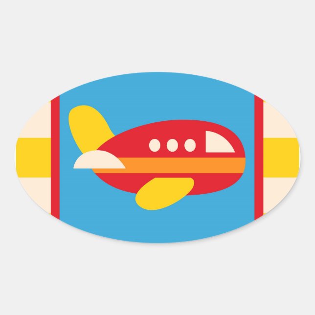 Adesivo Oval Theme Kids De Transporte De Aviões Cutes Ofertas (Frente)