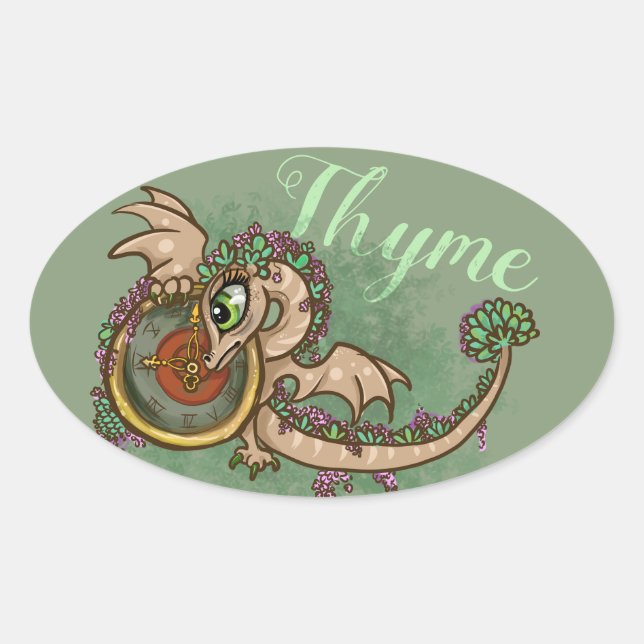 Adesivo Oval Thyme~lil dragon herb jardim (Frente)