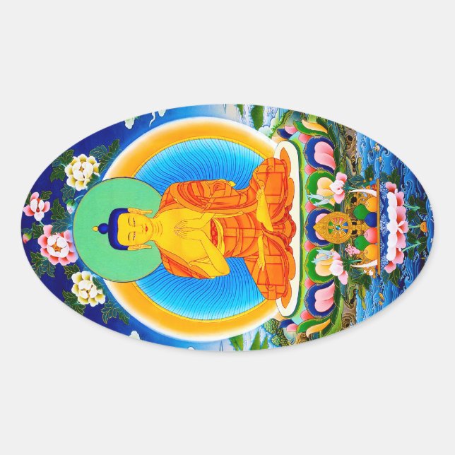 Adesivo Oval Tíbetan oriental legal thangka Prabhutaratna Buddh (Frente)