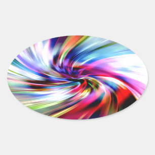 Adesivo Oval Tie Dye Multicolor Rainbow Electronic Swirls