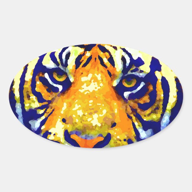 Adesivo Oval Tiger Eyes Pop Art (Frente)