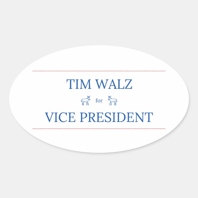 Adesivo Oval Tim Walz para o Vice-Presidente Sticker (Frente)