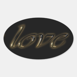 Adesivo Oval Tipografia do Texto do Ouro de Amor Elegante Doura