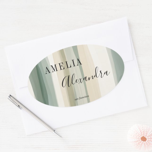 Adesivo Oval Tonalidade terrosa Boho Retro Roteiro Linhas Abstr (Envelope)