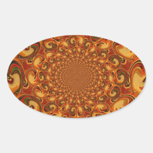 Adesivo Oval Tons abstratos giratórios laranja, marrom e verde