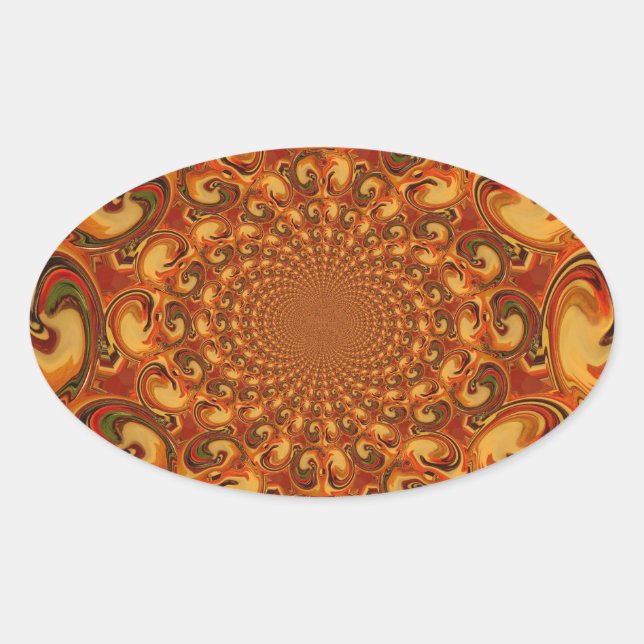 Adesivo Oval Tons verdes, cor de laranja, castanho e Abstrato (Frente)