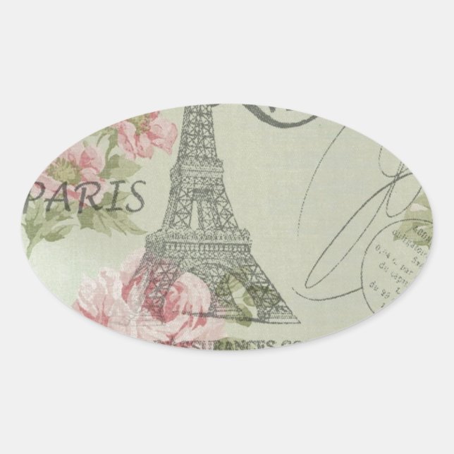 Adesivo Oval torre eiffel floral cor-de-rosa (Frente)