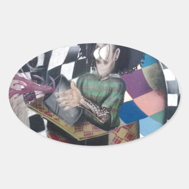 Adesivo Oval Trabalho de arte abstrato Grafite (Frente)