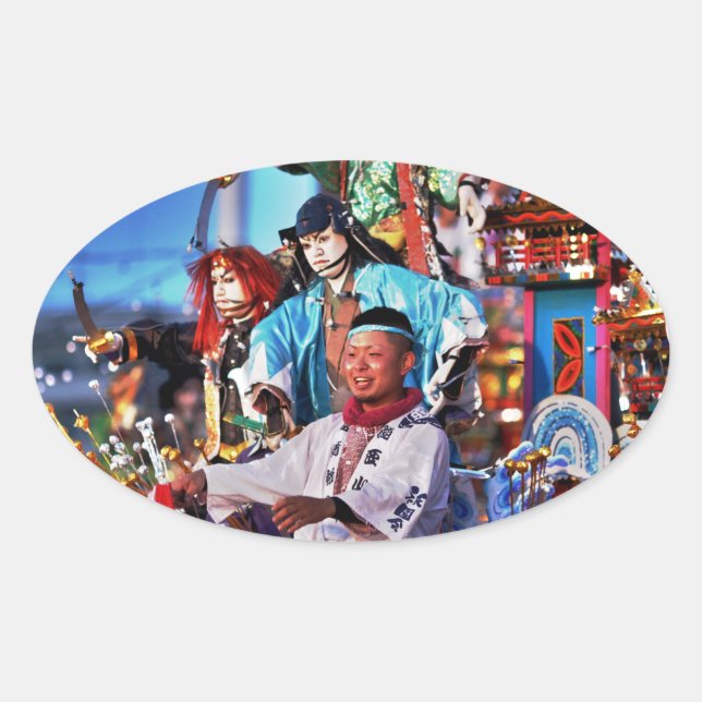 Adesivo Oval Tradição do Festival do Japão (Frente)