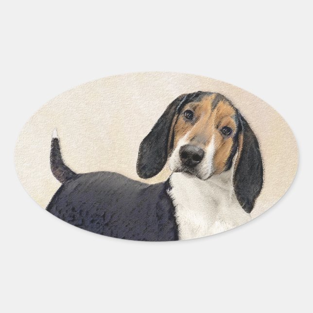 Adesivo Oval Treing Walker Coonhound Painting - Arte Original (Frente)