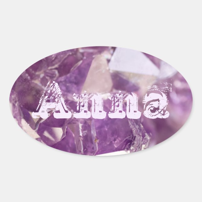 Adesivo Oval Trendy Modern Mauve Purple Ametyst Name Modelo (Frente)