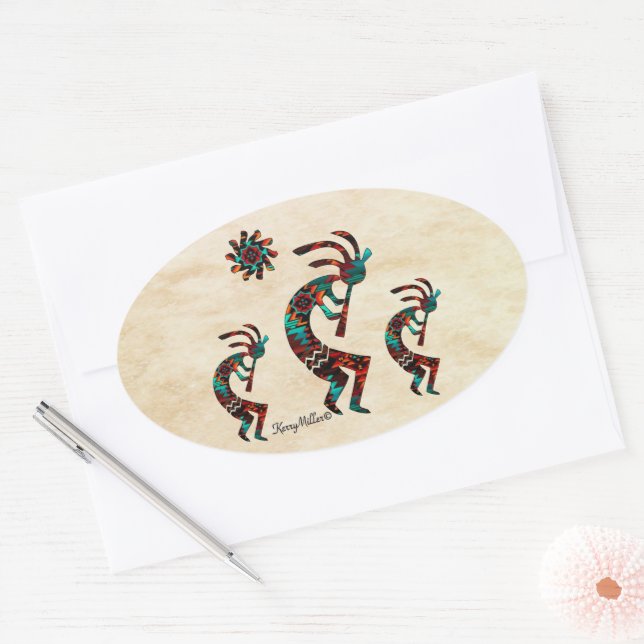 Adesivo Oval Três Sticker Quadrado Kokopelli Sudoeste (Envelope)