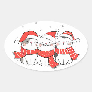 Adesivo Oval Trio de Mew de Natal