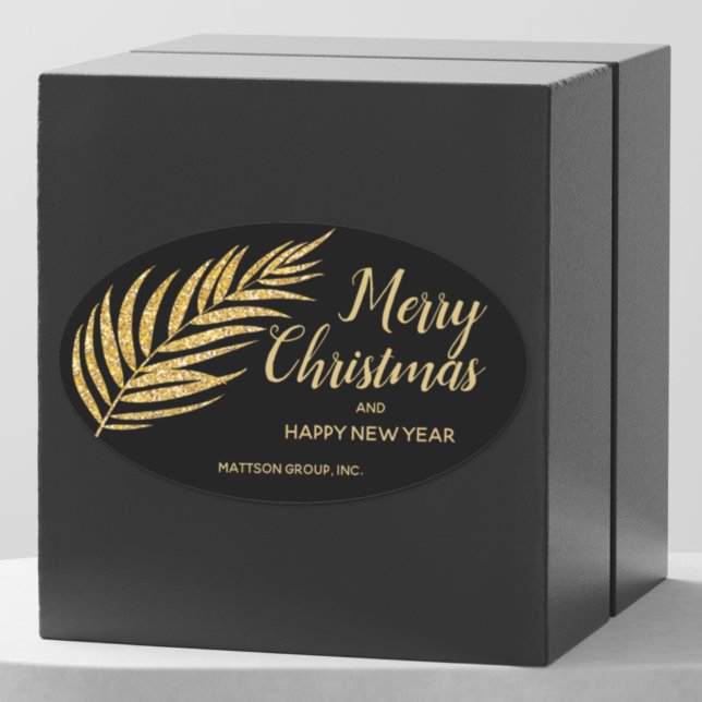 Adesivo Oval Tropical Dourada Glitter Palm Natal Obrigado (Criador carregado)